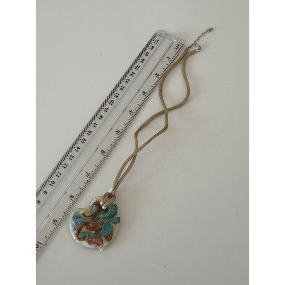 Murano Heart Glass Venetiarum Pendant Necklace Rope Sterling Clasp Aqua Gold - Picture 11 of 15